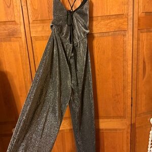 NWT Silver Shimmer halter tie back  jumpsuit